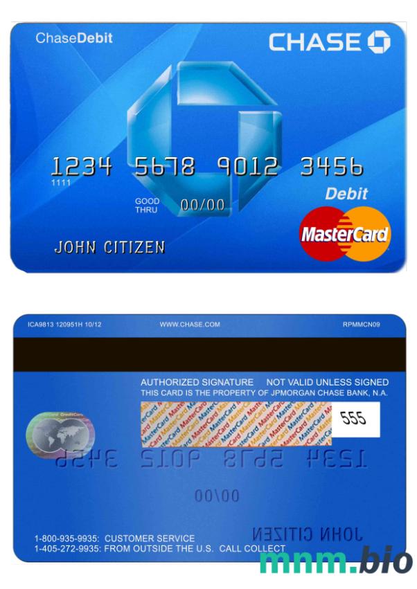 USA Chase bank Masterkarta debet karta przykład w formacie PSD